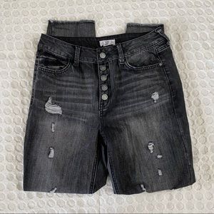 Distressed High Waisted Black Straight Ankle Jean White Washed 5